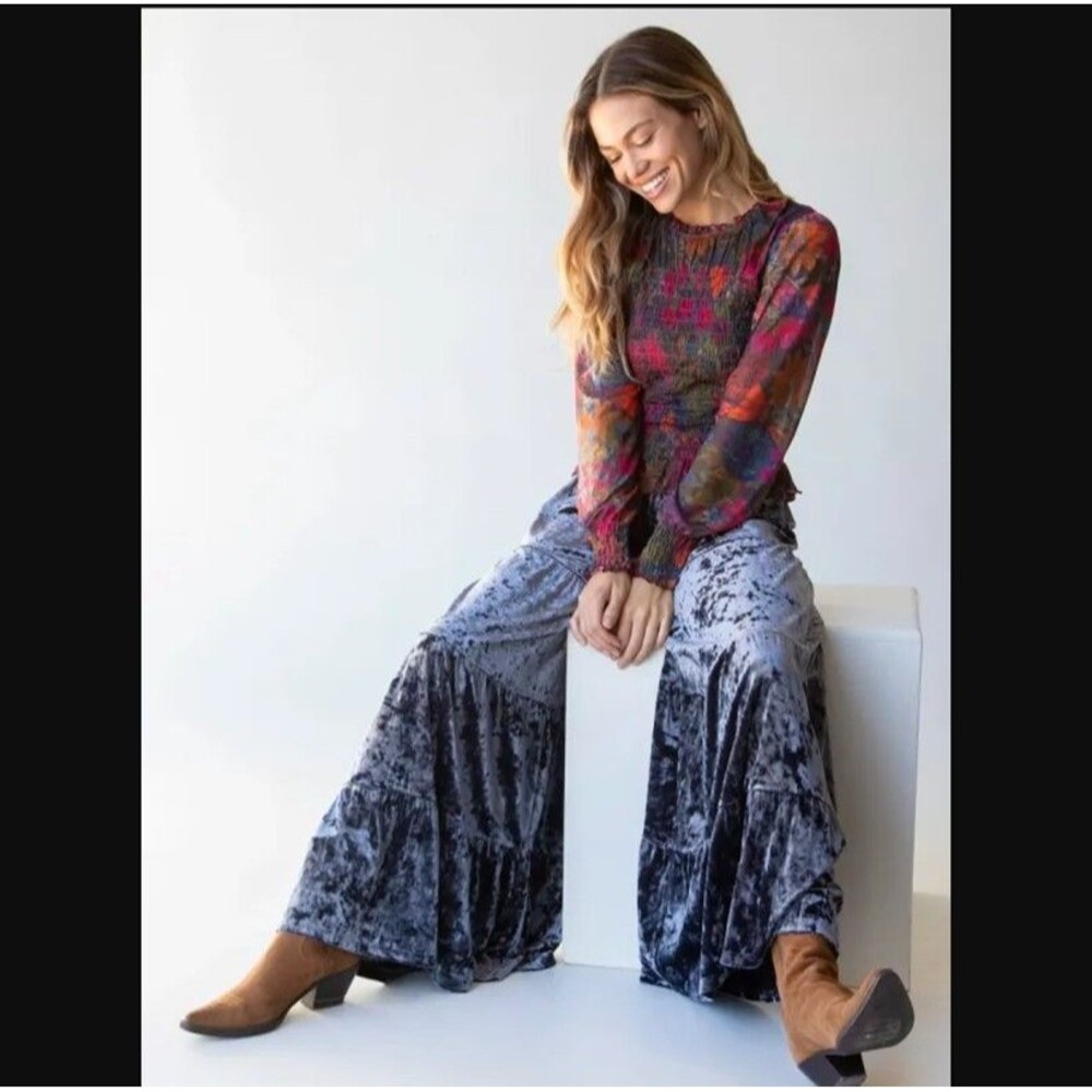 NATURAL LIFE Patti Velvet Wide Leg Palazzo Pants Navy Blue Large NWT